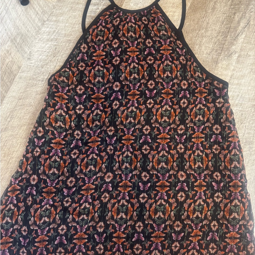Rebecca Minkoff size SMALL black/butterfly print w/gold thread detail sleeveless